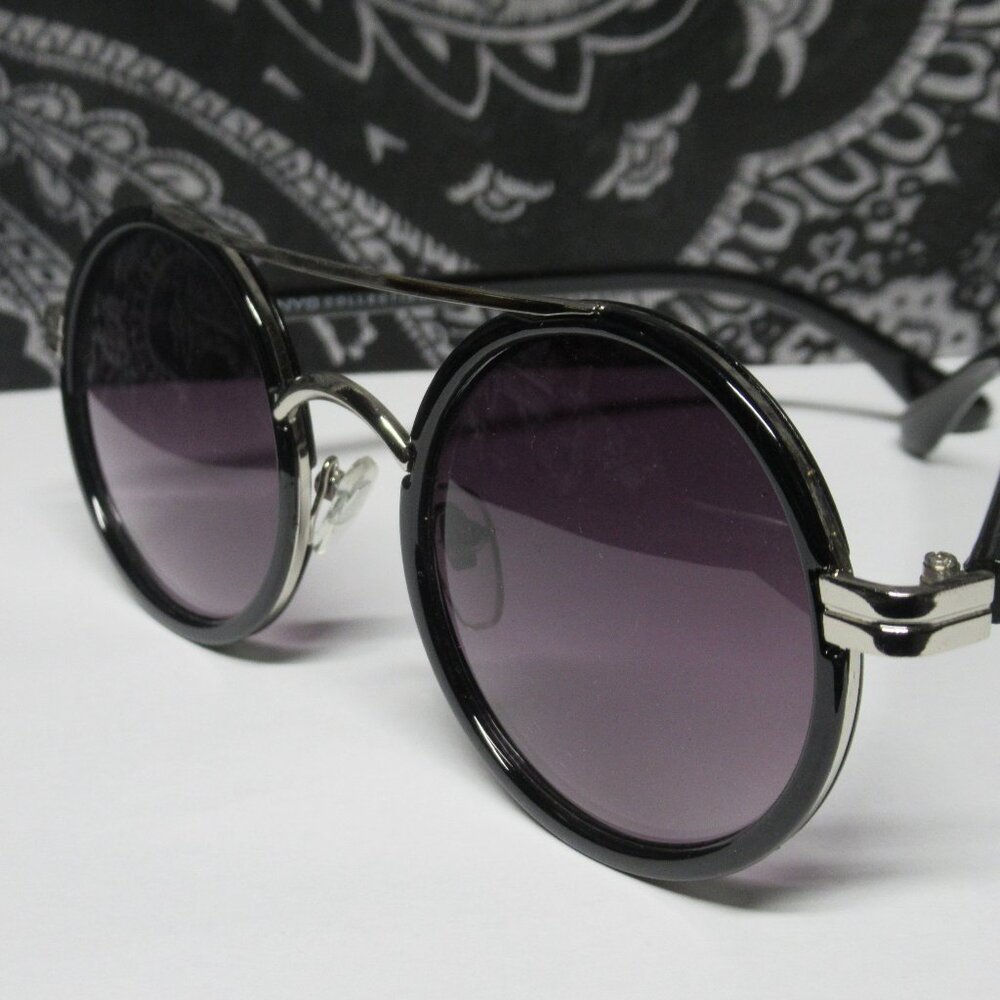 NYS Collection Black Retro Lennon Sunglasses